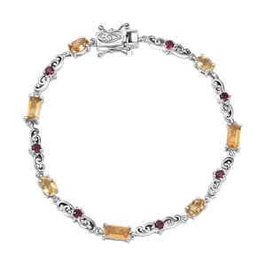 Epic Deal Karis Brazilian Citrine, Orissa Rhodolite Garnet Art Deco Bracelet Platinum Bond (7.25 In) 4.35 ctw