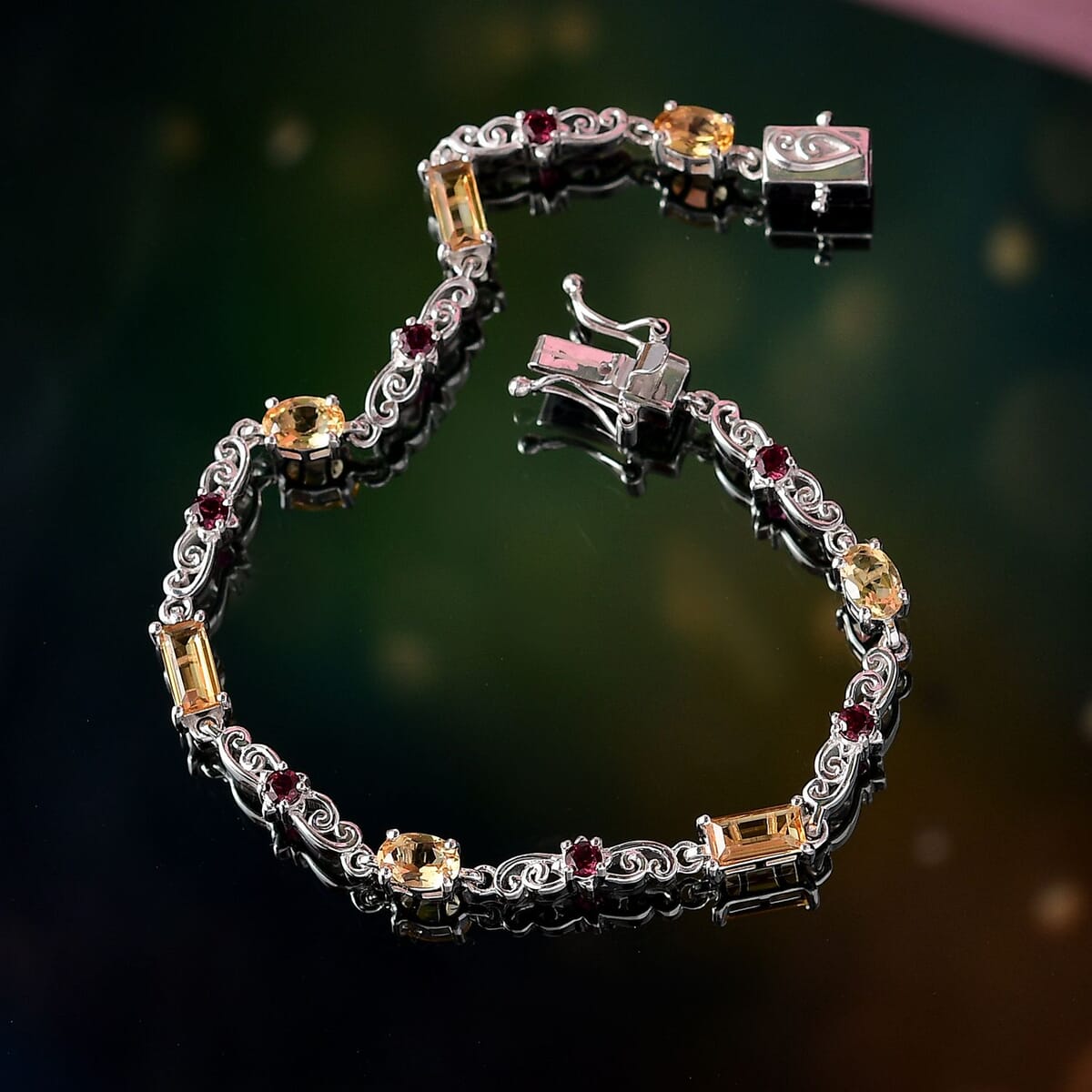 Epic Deal Karis Brazilian Citrine, Orissa Rhodolite Garnet Art Deco Bracelet Platinum Bond (7.25 In) 4.35 ctw image number 1