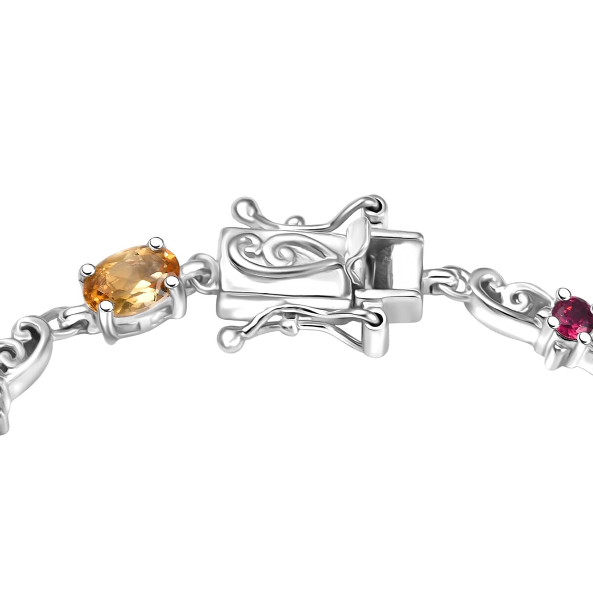 Epic Deal Karis Brazilian Citrine, Orissa Rhodolite Garnet Art Deco Bracelet Platinum Bond (7.25 In) 4.35 ctw image number 3