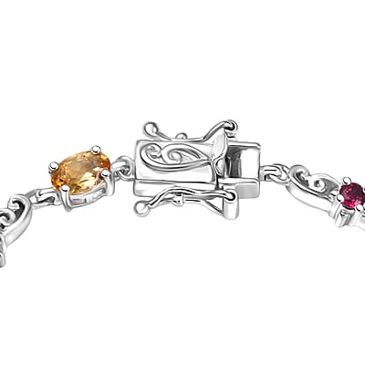 Epic Deal Karis Brazilian Citrine, Orissa Rhodolite Garnet Art Deco Bracelet Platinum Bond (7.25 In) 4.35 ctw