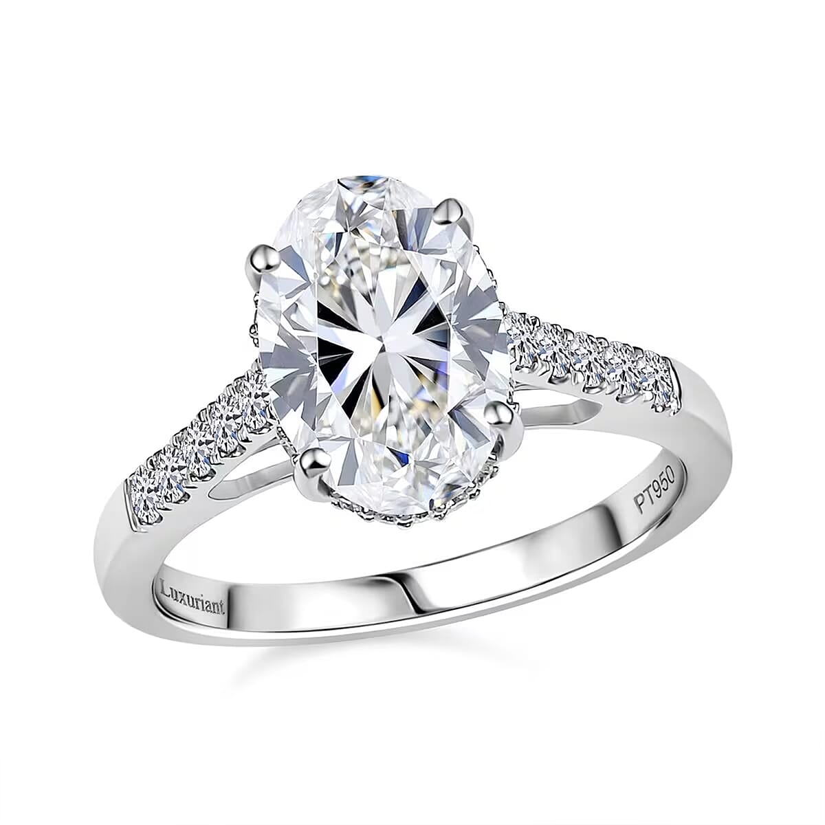 IGI Certified Luxuriant Lab Grown Diamond E-F VS 3.15 ctw Crown Hidden Halo Ring in 950 Platinum (Size 7.0) image number 0