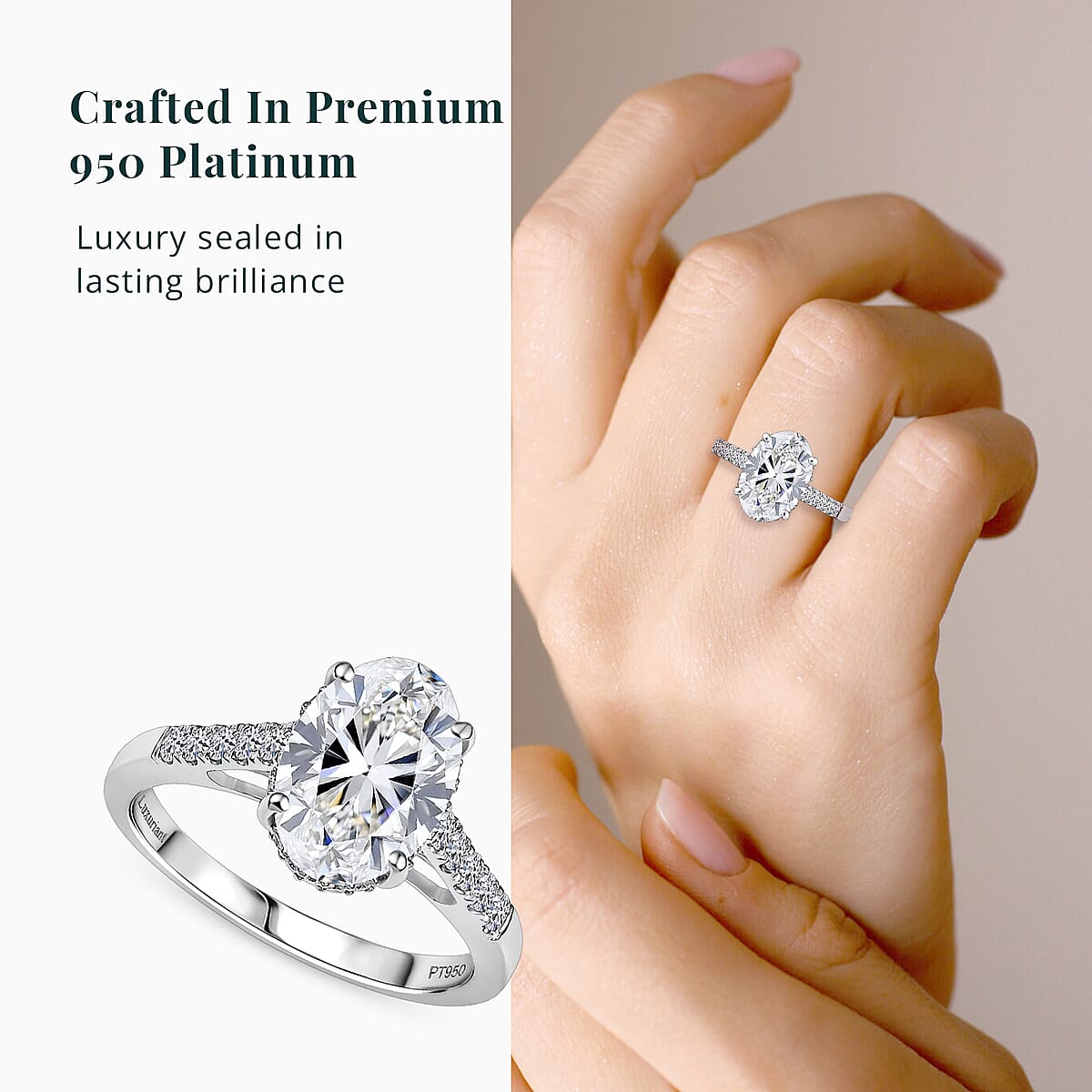 IGI Certified Luxuriant Lab Grown Diamond E-F VS 3.15 ctw Crown Hidden Halo Ring in 950 Platinum (Size 7.0) image number 4