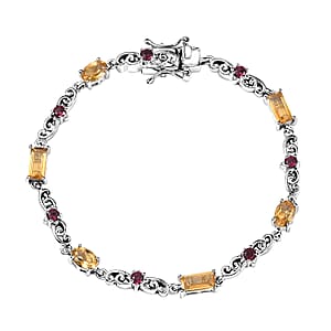 Karis Brazilian Citrine and Orissa Rhodolite Garnet 3.75 ctw Art Deco Bracelet Platinum Bond (6.50 In)