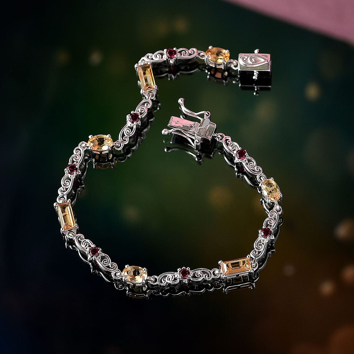 Karis Brazilian Citrine and Orissa Rhodolite Garnet 3.75 ctw Art Deco Bracelet Platinum Bond (6.50 In) image number 1