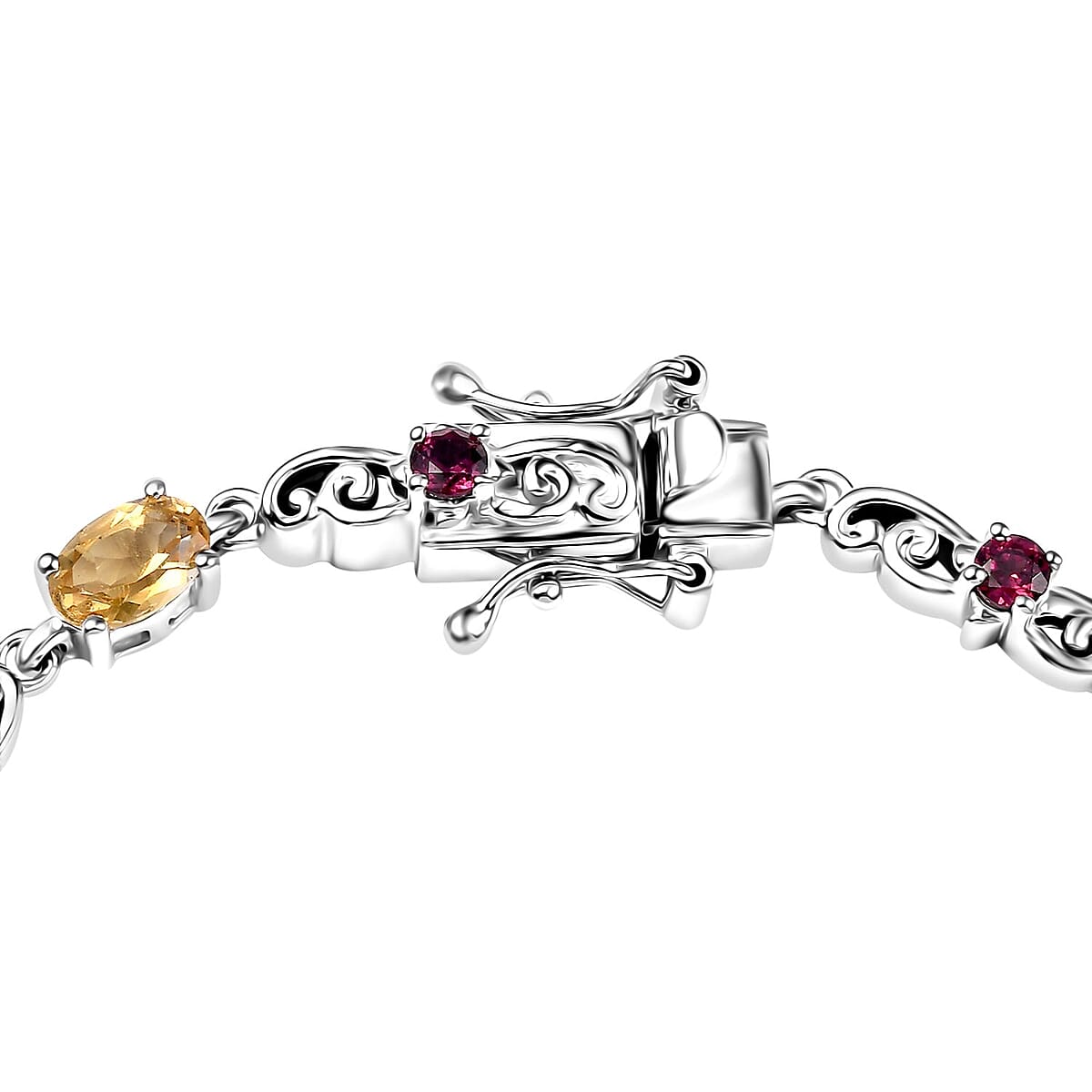 Karis Brazilian Citrine and Orissa Rhodolite Garnet 3.75 ctw Art Deco Bracelet Platinum Bond (6.50 In) image number 3