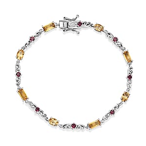 Karis Brazilian Citrine and Orissa Rhodolite Garnet 4.65 ctw Art Deco Bracelet Platinum Bond (8.00 In)