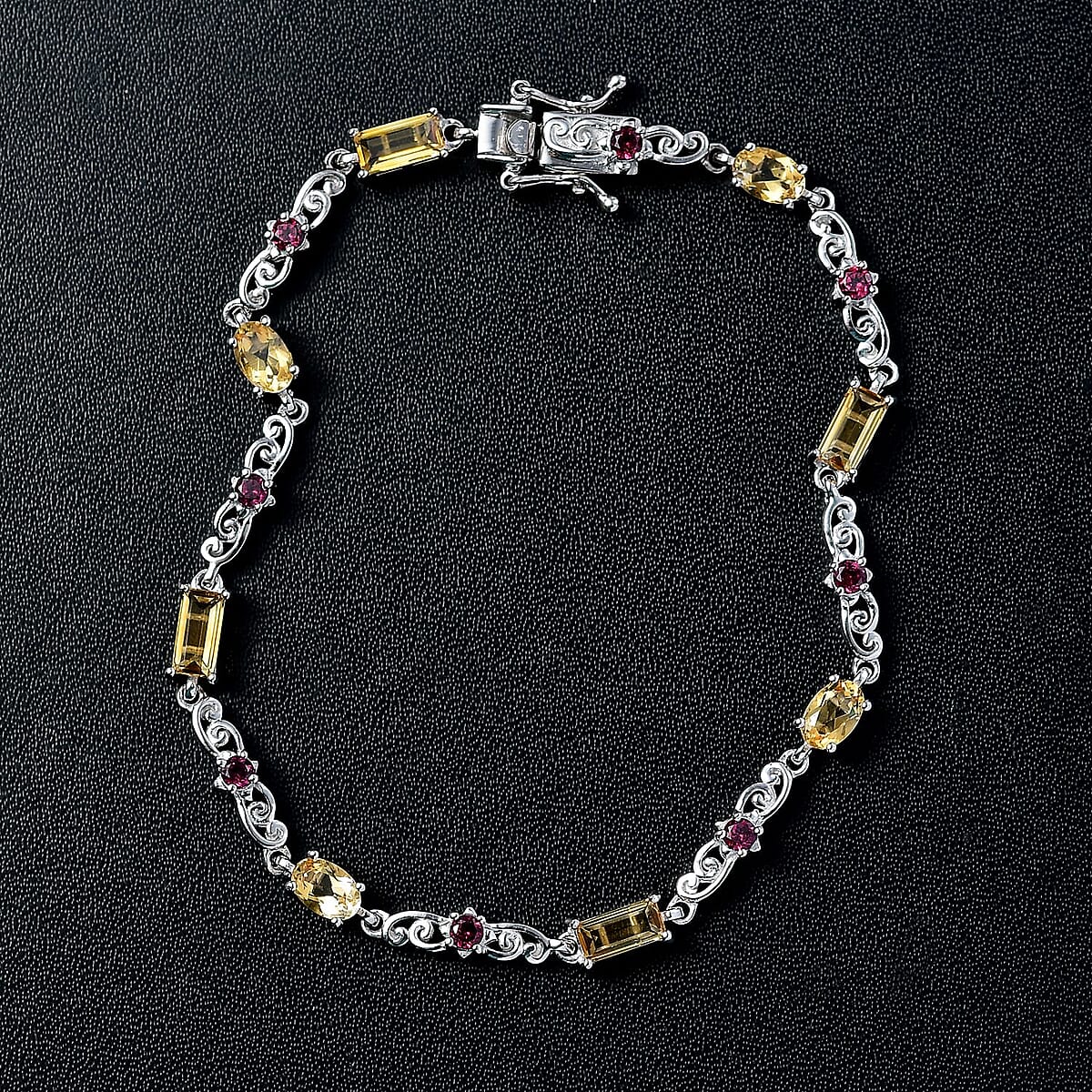 Karis Brazilian Citrine and Orissa Rhodolite Garnet 4.65 ctw Art Deco Bracelet Platinum Bond (8.00 In) image number 1