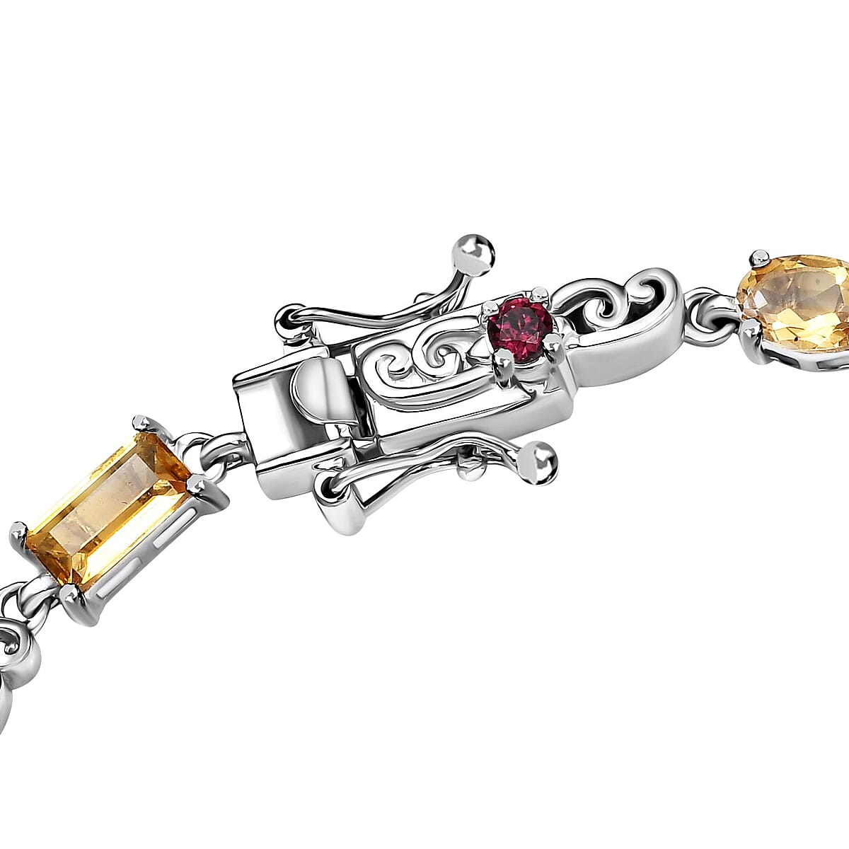 Karis Brazilian Citrine and Orissa Rhodolite Garnet 4.65 ctw Art Deco Bracelet Platinum Bond (8.00 In) image number 3