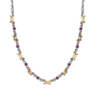 Karis Brazilian Citrine and Orissa Rhodolite 5.35 ctw Garnet Art Deco Necklace Platinum Bond 18 Inches