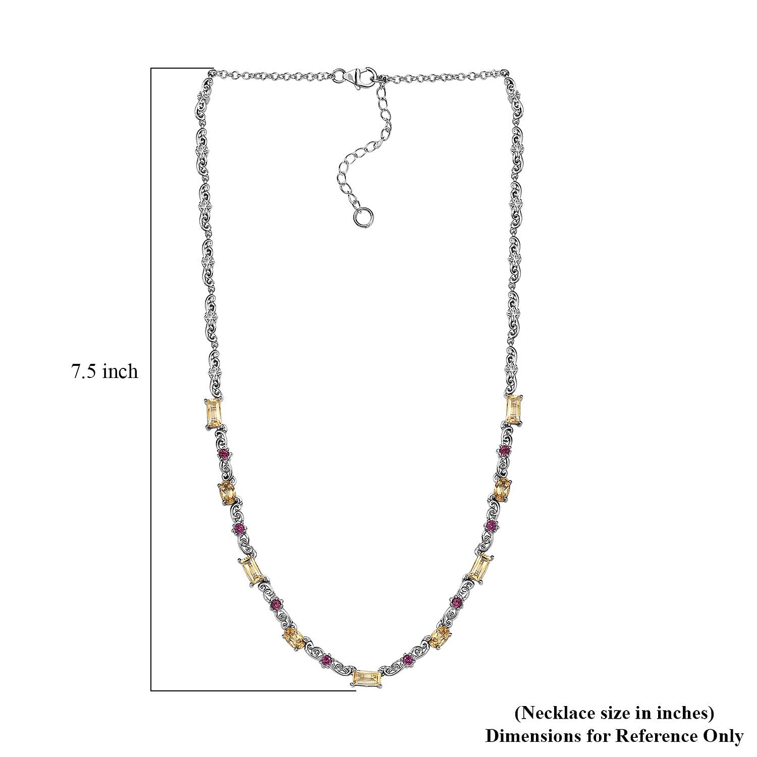 Karis Brazilian Citrine and Orissa Rhodolite 5.35 ctw Garnet Art Deco Necklace Platinum Bond 18 Inches