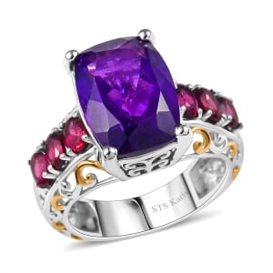 Karis African Amethyst and Orissa Rhodolite Garnet 7.85 ctw Royal Romance Ring in 18K YG Plated and Platinum Bond (Size 10.0)