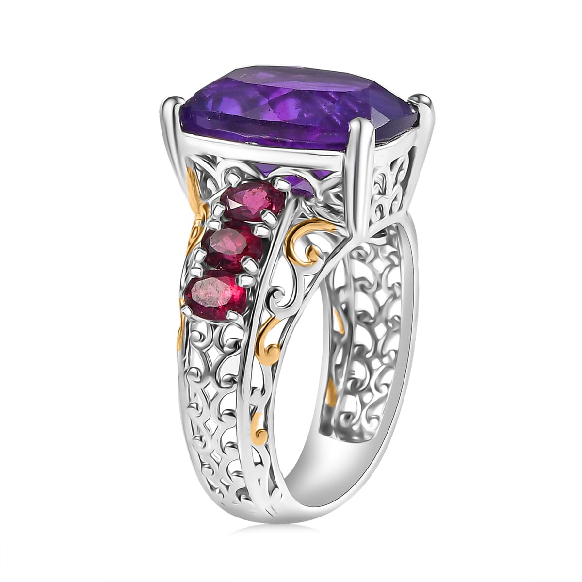 Karis African Amethyst and Orissa Rhodolite Garnet 7.85 ctw Royal Romance Ring in 18K YG Plated and Platinum Bond (Size 10.0) image number 3