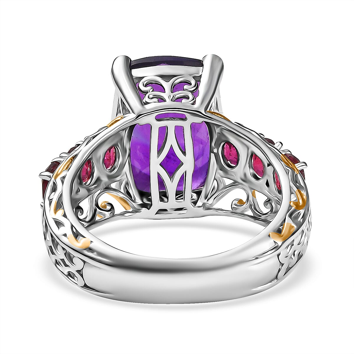 Karis African Amethyst and Orissa Rhodolite Garnet 7.85 ctw Royal Romance Ring in 18K YG Plated and Platinum Bond (Size 10.0)