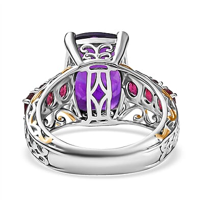 Karis African Amethyst and Orissa Rhodolite Garnet 7.85 ctw Royal Romance Ring in 18K YG Plated and Platinum Bond (Size 10.0)