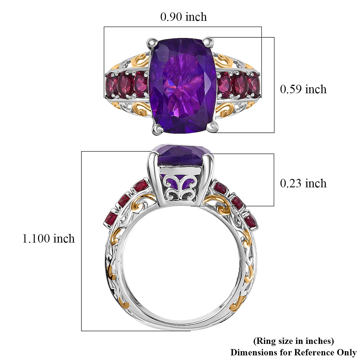 Karis African Amethyst and Orissa Rhodolite Garnet 7.85 ctw Royal Romance Ring in 18K YG Plated and Platinum Bond (Size 10.0)