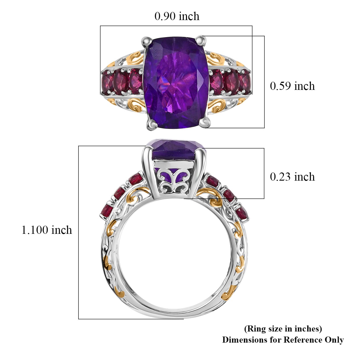 Karis African Amethyst and Orissa Rhodolite Garnet 7.85 ctw Royal Romance Ring in 18K YG Plated and Platinum Bond (Size 10.0) image number 5