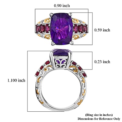 Karis African Amethyst and Orissa Rhodolite Garnet 7.85 ctw Royal Romance Ring in 18K YG Plated and Platinum Bond (Size 10.0)