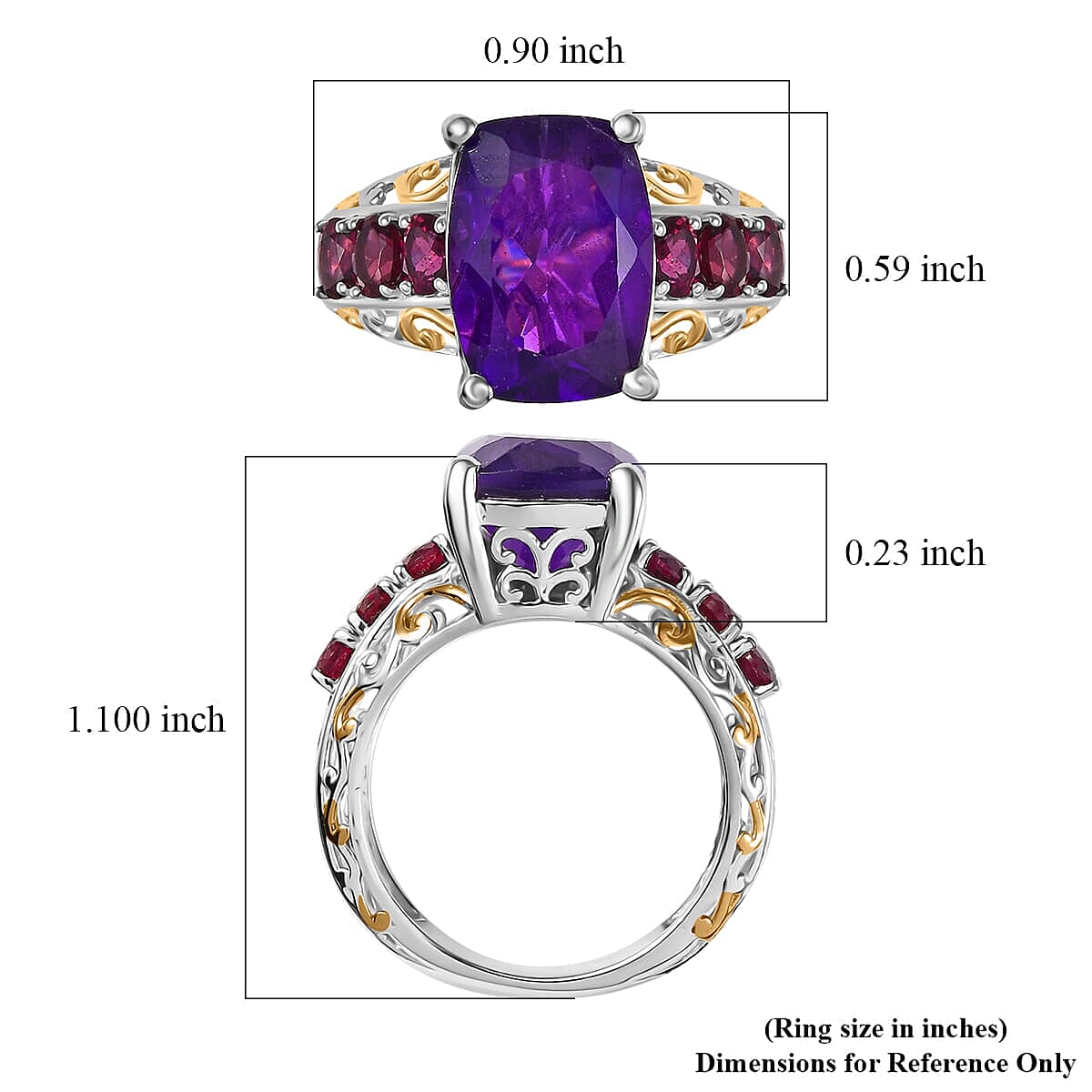 Karis African Amethyst and Orissa Rhodolite Garnet 7.85 ctw Royal Romance Ring in 18K YG Plated and Platinum Bond (Size 7.0) image number 5
