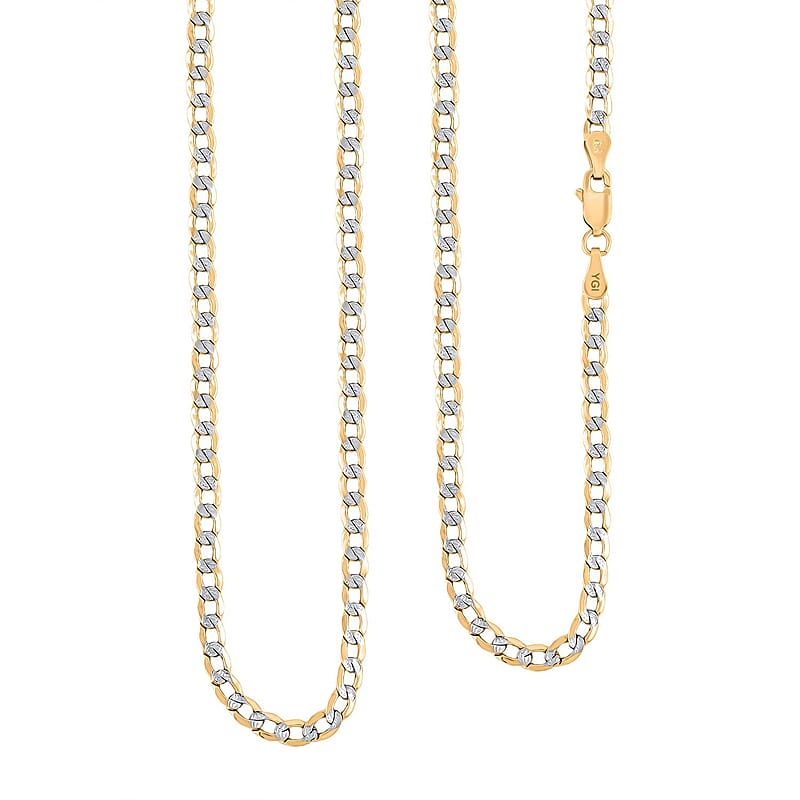 3.50mm Cuban Chain Necklace in 14K Yellow and White Gold 4.84 Grams 22 Inches