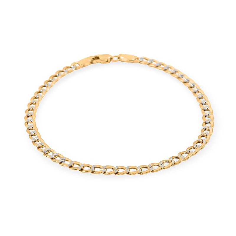 3.50mm Cuban Chain Bracelet in 14K Yellow and White Gold (7.00 In) 1.54 Grams