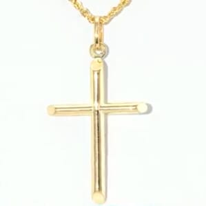 30mm Tube Cross Pendant in 14K Yellow Gold 1.27 Grams