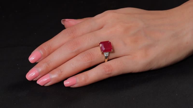 Epic Deal Luxoro 10K Yellow Gold AAA Asscher Cut Niassa Ruby (FF), Diamond (I2) Ring (Size 10.0) 13.60 ctw