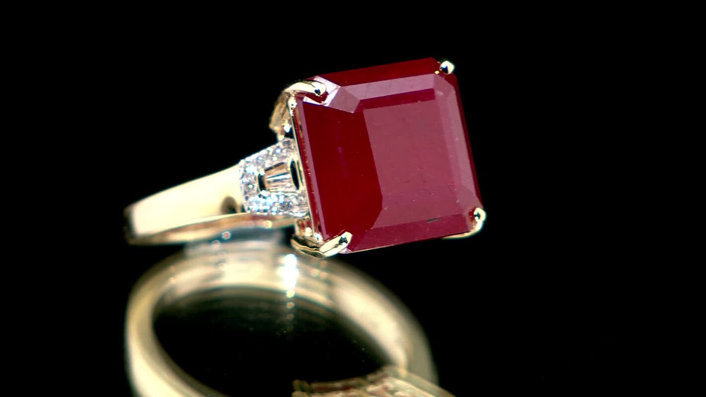 Epic Deal Luxoro 10K Yellow Gold AAA Asscher Cut Niassa Ruby (FF), Diamond (I2) Ring (Size 10.0) 13.60 ctw