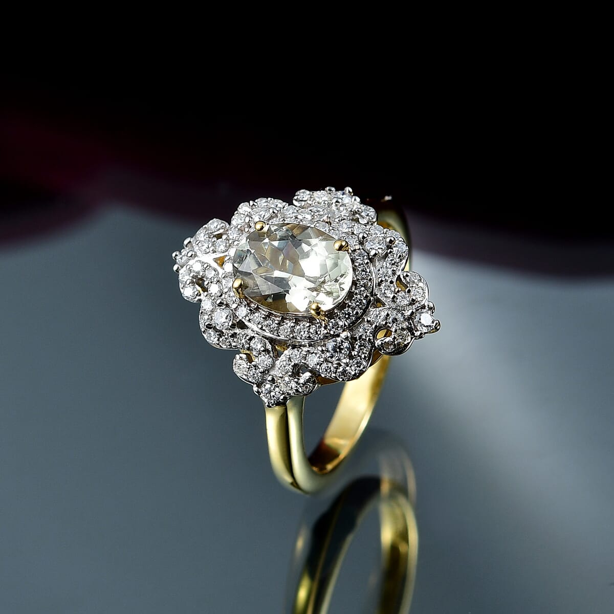 D'Joy AAA Turkizite and Moissanite 2.15 ctw Royal Flourish Ring in 18K Vermeil Yellow Gold Over Sterling Silver (Size 10.0) image number 1