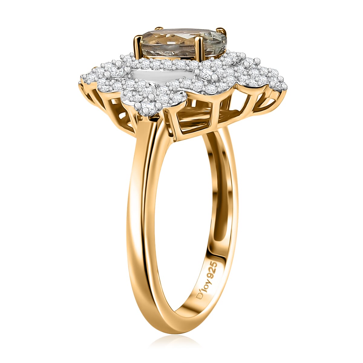 D'Joy AAA Turkizite and Moissanite 2.15 ctw Royal Flourish Ring in 18K Vermeil Yellow Gold Over Sterling Silver (Size 10.0) image number 3