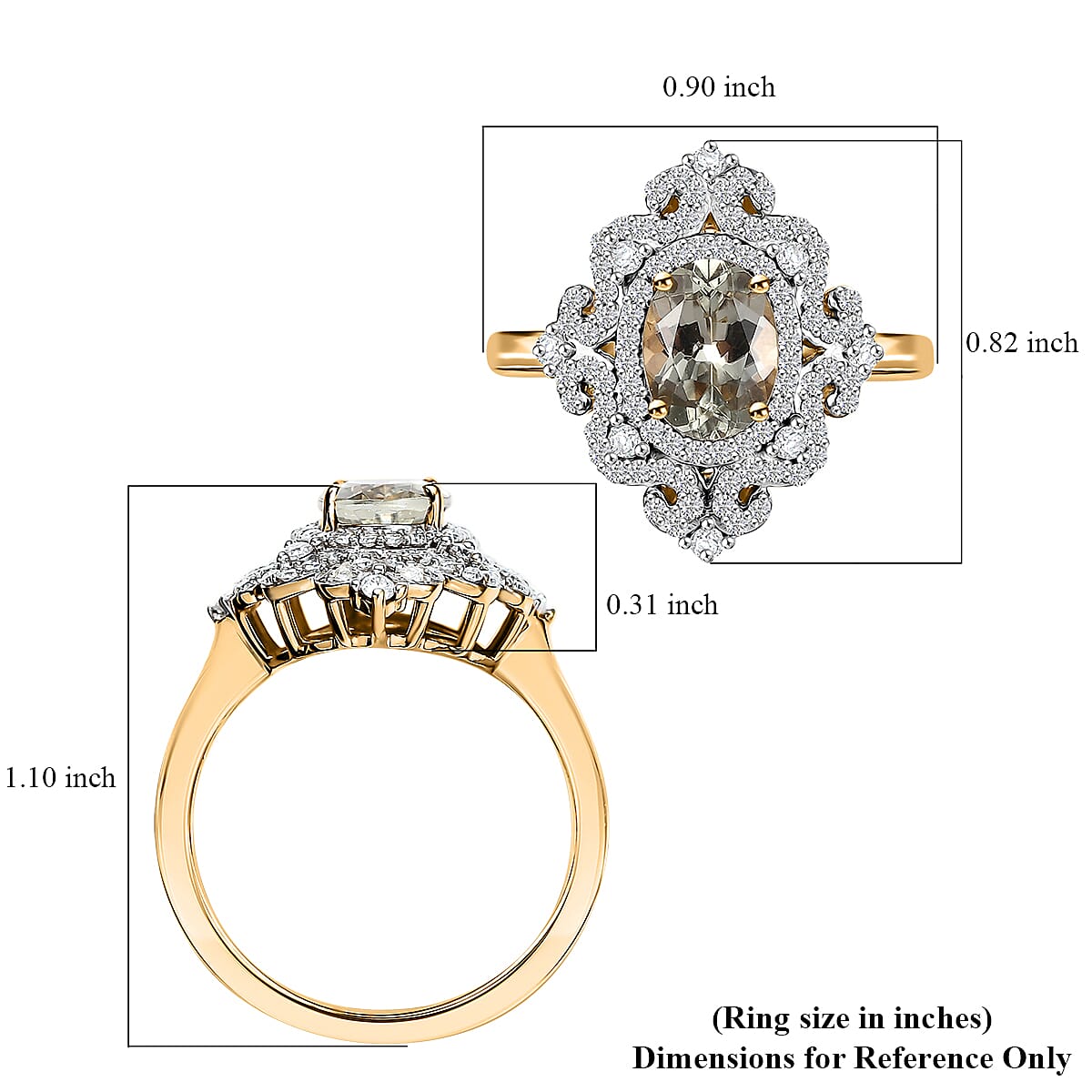 D'Joy AAA Turkizite, Moissanite Ring in 18K Vermeil YG Over Sterling Silver (Size 10.0) 2.15 ctw