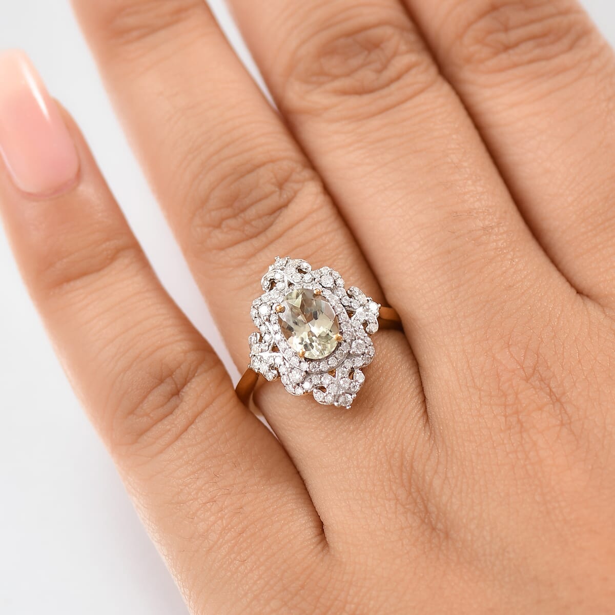 D'Joy AAA Turkizite and Moissanite 2.15 ctw Royal Flourish Ring in 18K Vermeil Yellow Gold Over Sterling Silver (Size 7.0) image number 2