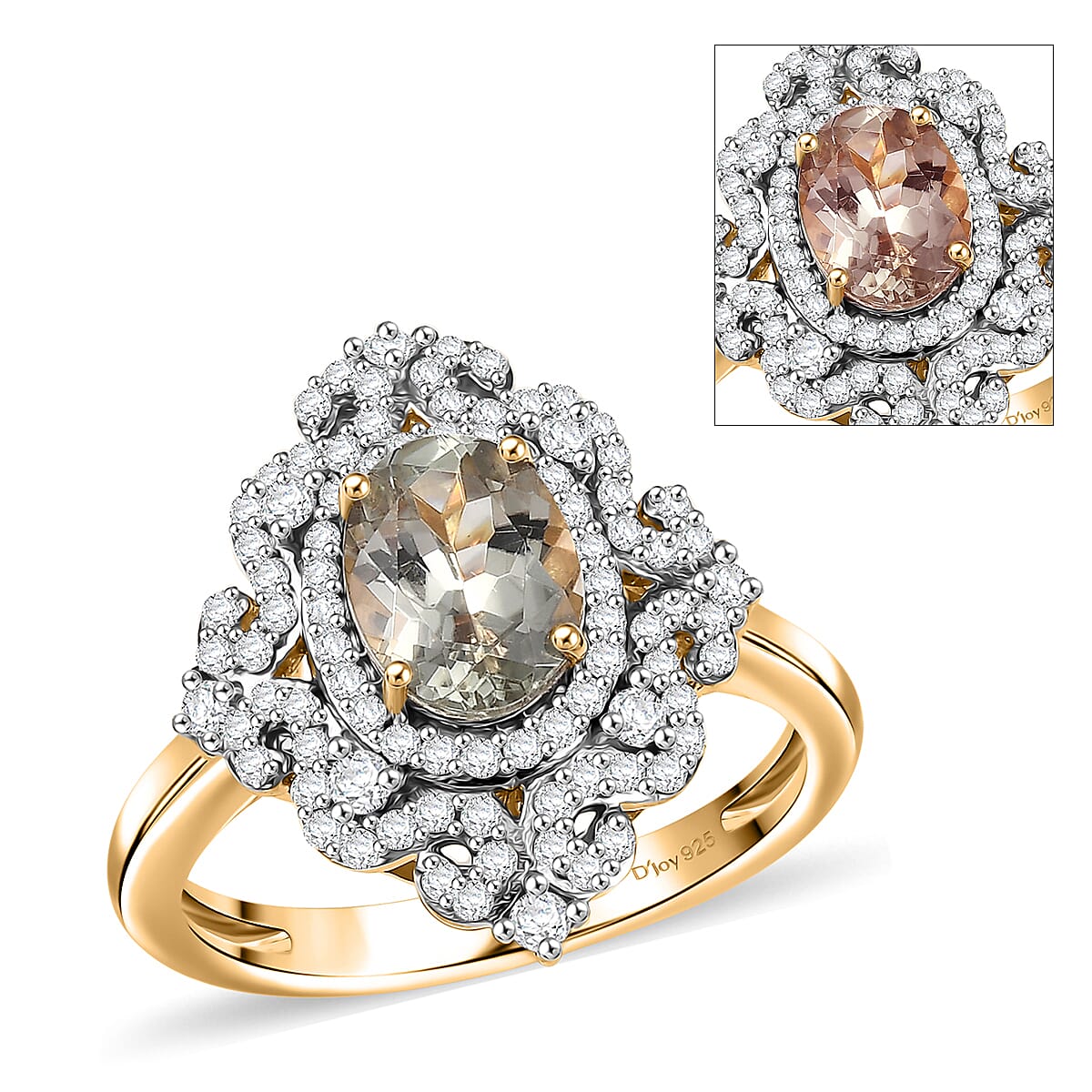 D'Joy AAA Turkizite and Moissanite 2.15 ctw Royal Flourish Ring in 18K Vermeil Yellow Gold Over Sterling Silver (Size 8.0) image number 0