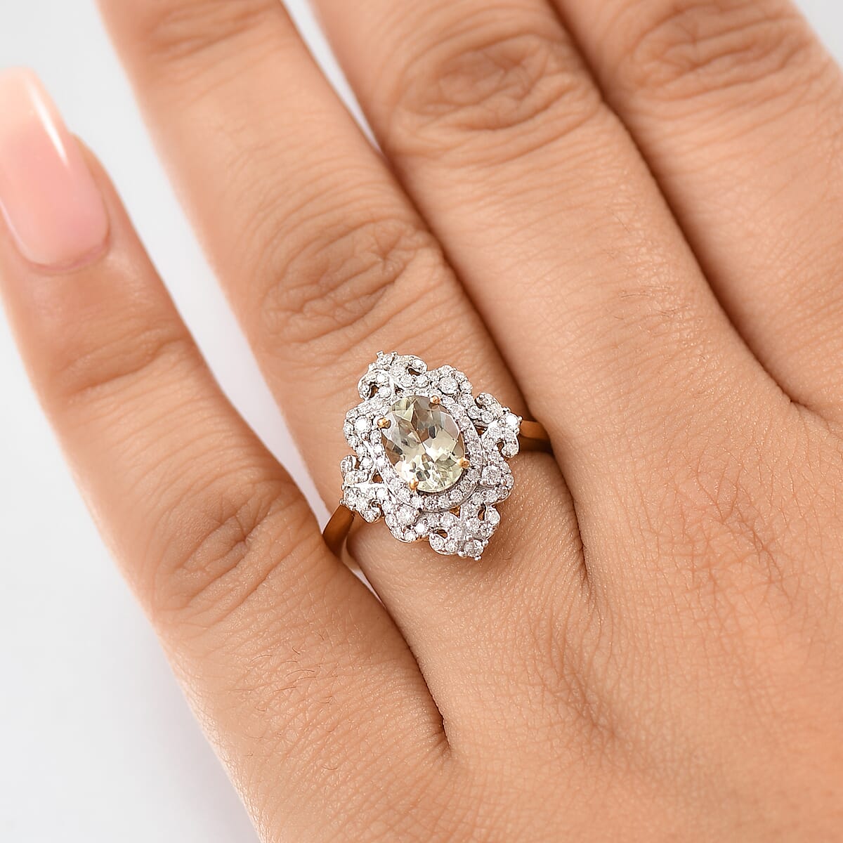 D'Joy AAA Turkizite and Moissanite 2.15 ctw Royal Flourish Ring in 18K Vermeil Yellow Gold Over Sterling Silver (Size 8.0) image number 2