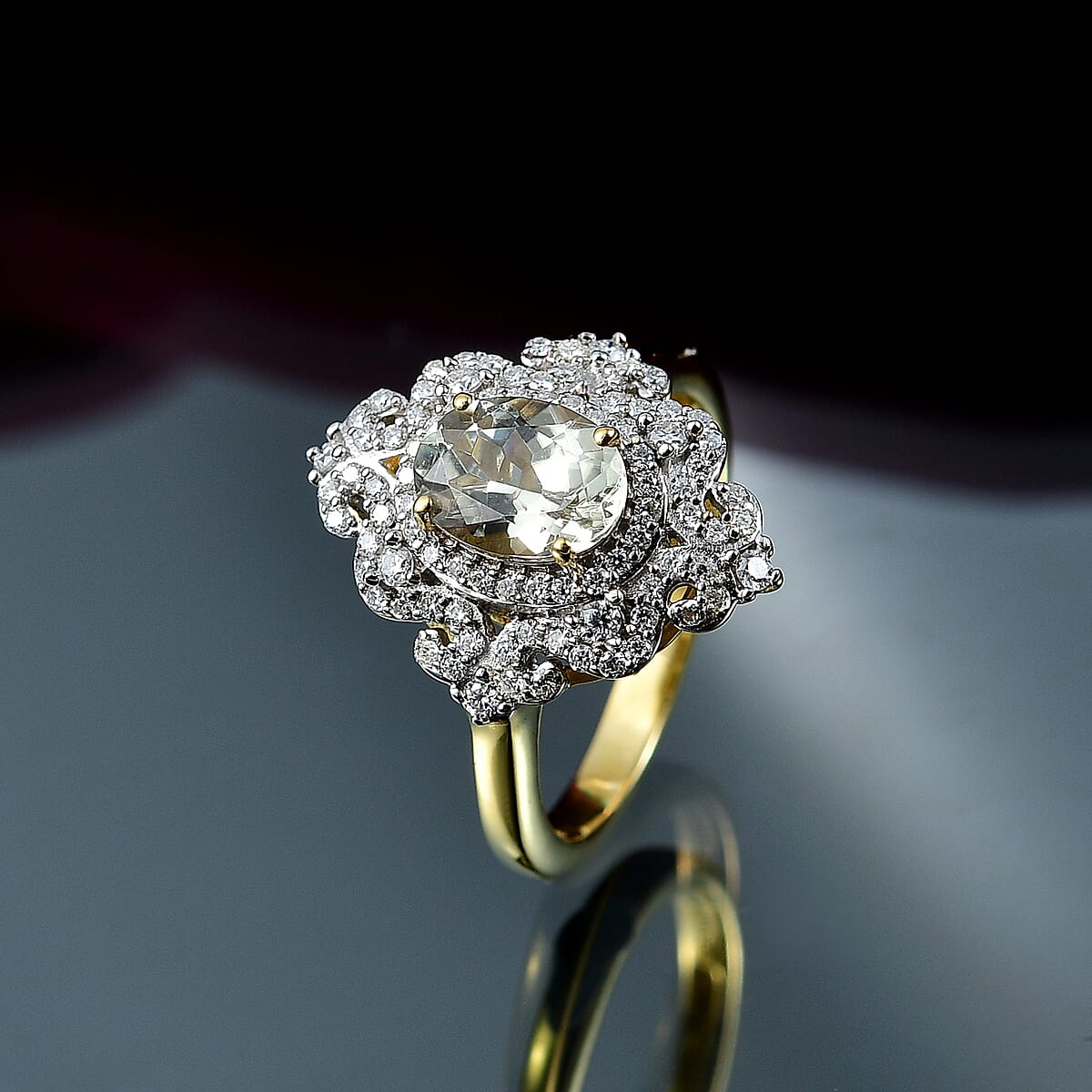 D'Joy AAA Turkizite and Moissanite 2.15 ctw Royal Flourish Ring in 18K Vermeil Yellow Gold Over Sterling Silver (Size 9.0) image number 1