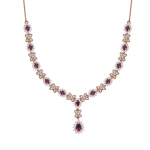 D'Joy AAA Radiant Ember Garnet and White Zircon 5.50 ctw Purple Majestic Necklace in 18K Vermeil Rose Gold Over Sterling Silver 18 Inches