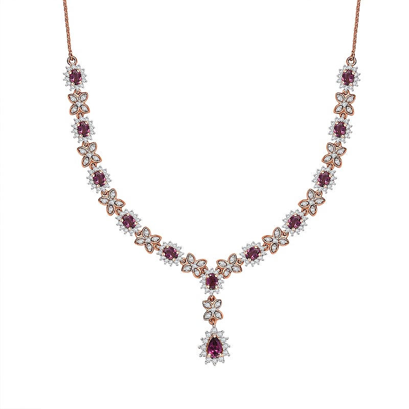 D'Joy AAA Radiant Ember Garnet and White Zircon 5.50 ctw Purple Majestic Necklace in 18K Vermeil Rose Gold Over Sterling Silver 18 Inches