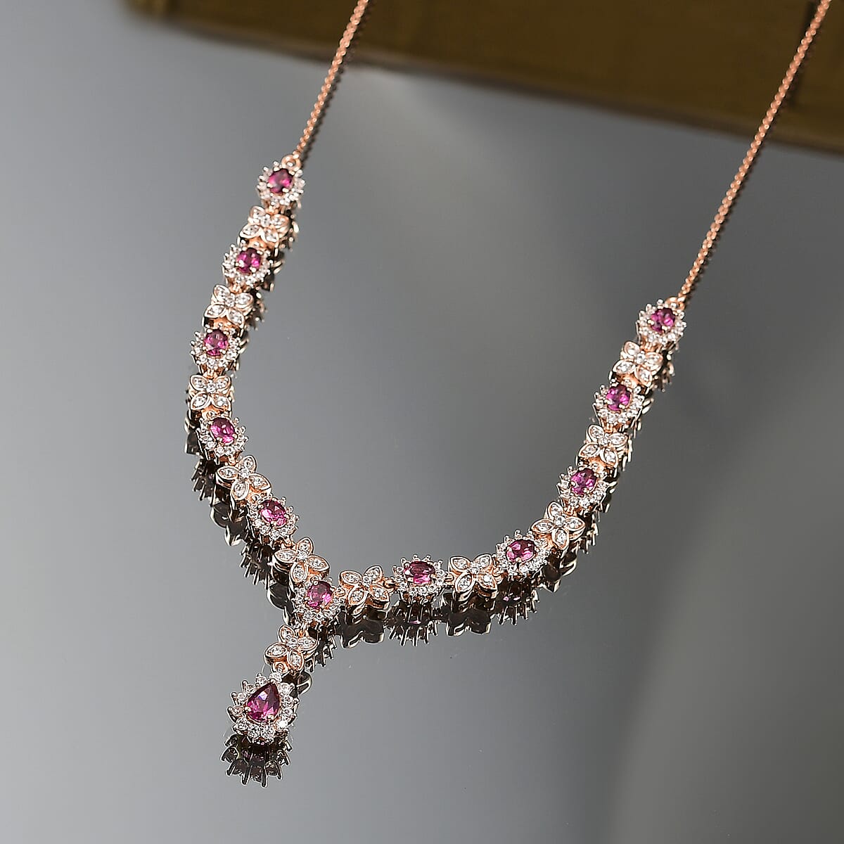 D'Joy AAA Radiant Ember Garnet and White Zircon 5.50 ctw Purple Majestic Necklace in 18K Vermeil Rose Gold Over Sterling Silver 18 Inches image number 1