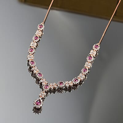 D'Joy AAA Radiant Ember Garnet and White Zircon 5.50 ctw Purple Majestic Necklace in 18K Vermeil Rose Gold Over Sterling Silver 18 Inches