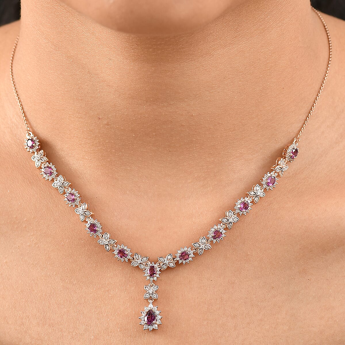 D'Joy AAA Radiant Ember Garnet and White Zircon 5.50 ctw Purple Majestic Necklace in 18K Vermeil Rose Gold Over Sterling Silver 18 Inches image number 2