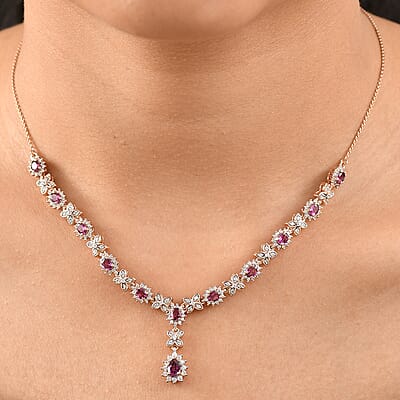 D'Joy AAA Radiant Ember Garnet and White Zircon 5.50 ctw Purple Majestic Necklace in 18K Vermeil Rose Gold Over Sterling Silver 18 Inches