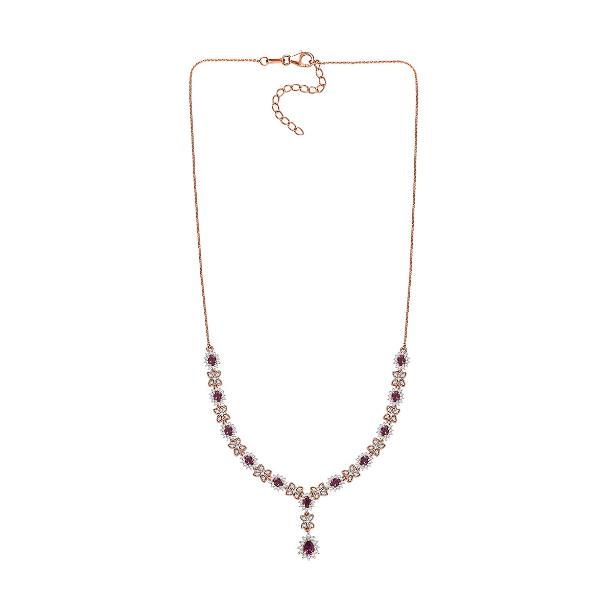 D'Joy AAA Radiant Ember Garnet and White Zircon 5.50 ctw Purple Majestic Necklace in 18K Vermeil Rose Gold Over Sterling Silver 18 Inches image number 3