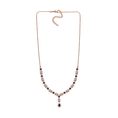 D'Joy AAA Radiant Ember Garnet and White Zircon 5.50 ctw Purple Majestic Necklace in 18K Vermeil Rose Gold Over Sterling Silver 18 Inches