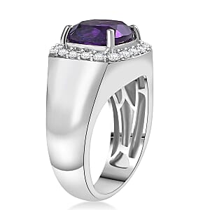EverTrue African Amethyst and White Zircon 5.00 ctw Mens Ring in Platinum Bond (Size 10.0)