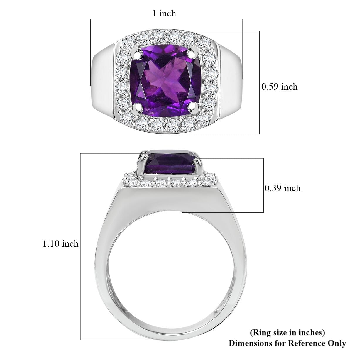 Karis African Amethyst and White Zircon 5.00 ctw Mens Ring in Platinum Bond (Size 10.0) image number 5