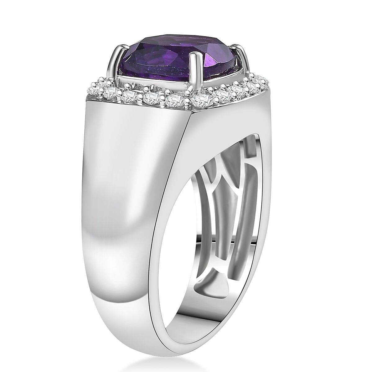 EverTrue African Amethyst and White Zircon 5.00 ctw Mens Ring in Platinum Bond (Size 11.0) image number 3