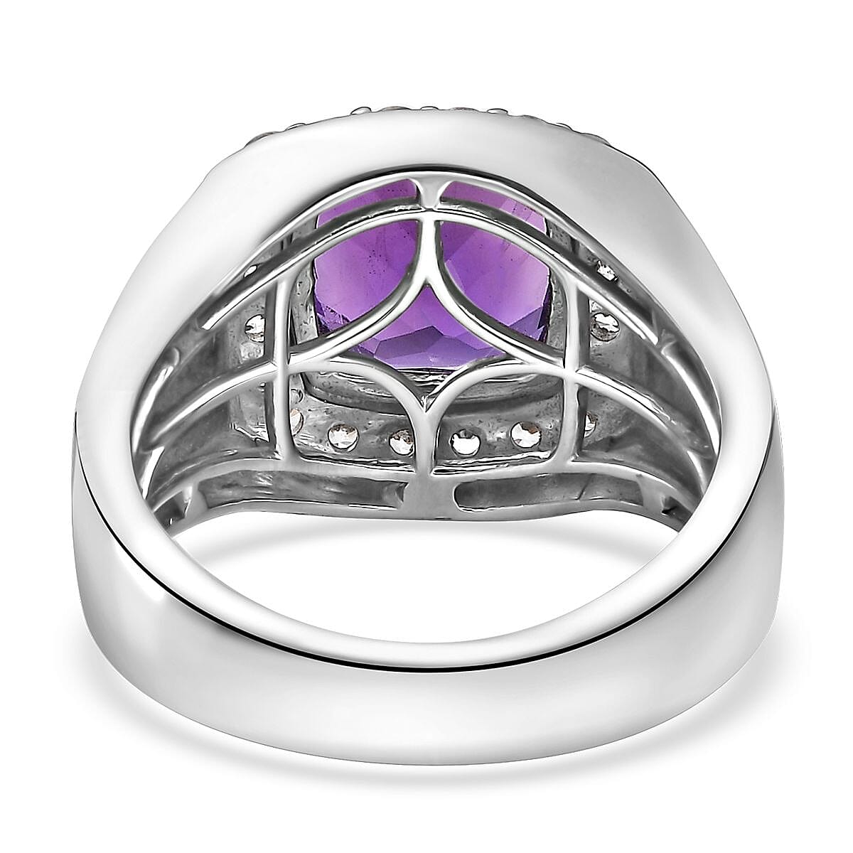 EverTrue African Amethyst and White Zircon 5.00 ctw Mens Ring in Platinum Bond (Size 11.0) image number 4