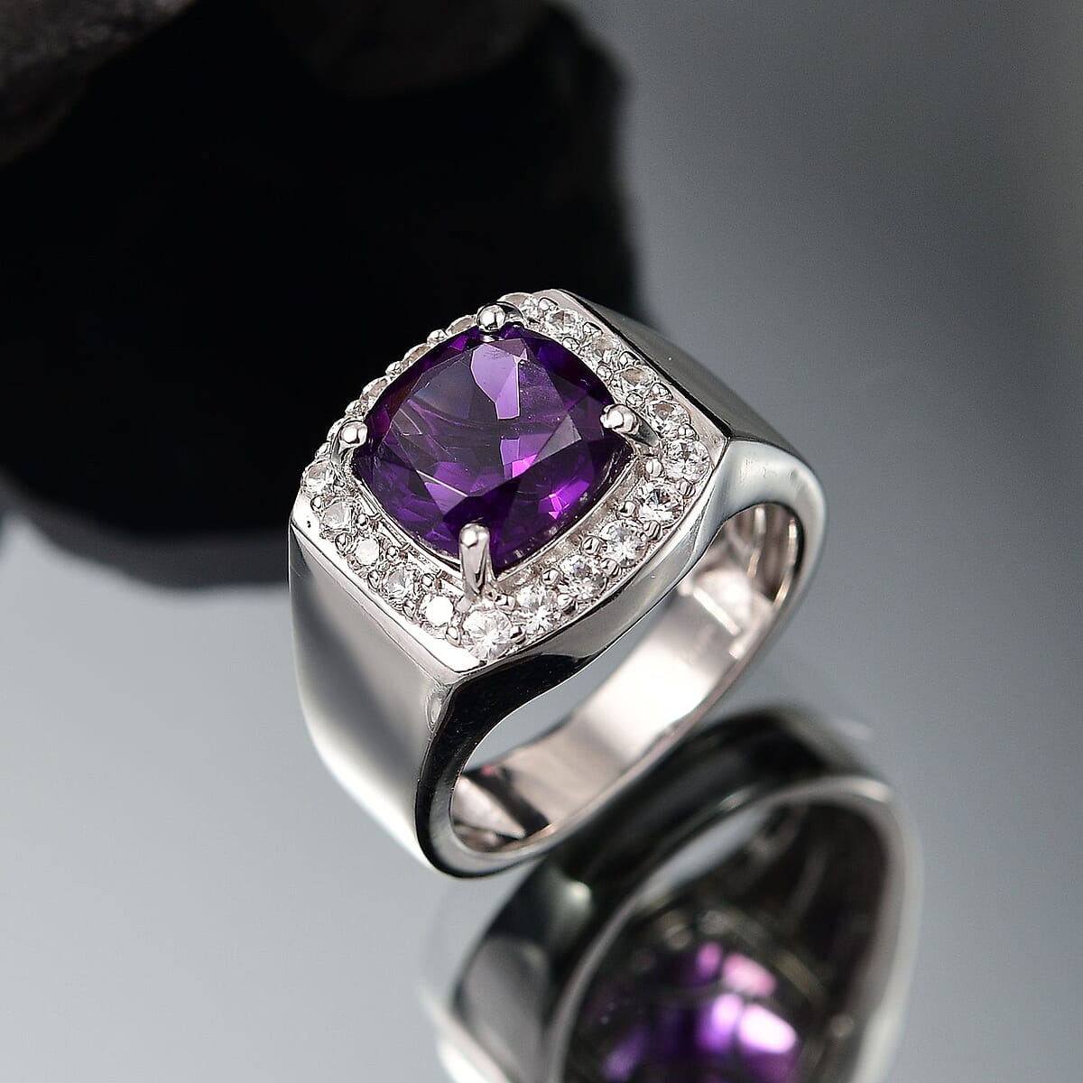 EverTrue African Amethyst and White Zircon 5.00 ctw Mens Ring in Platinum Bond (Size 13.0) image number 1
