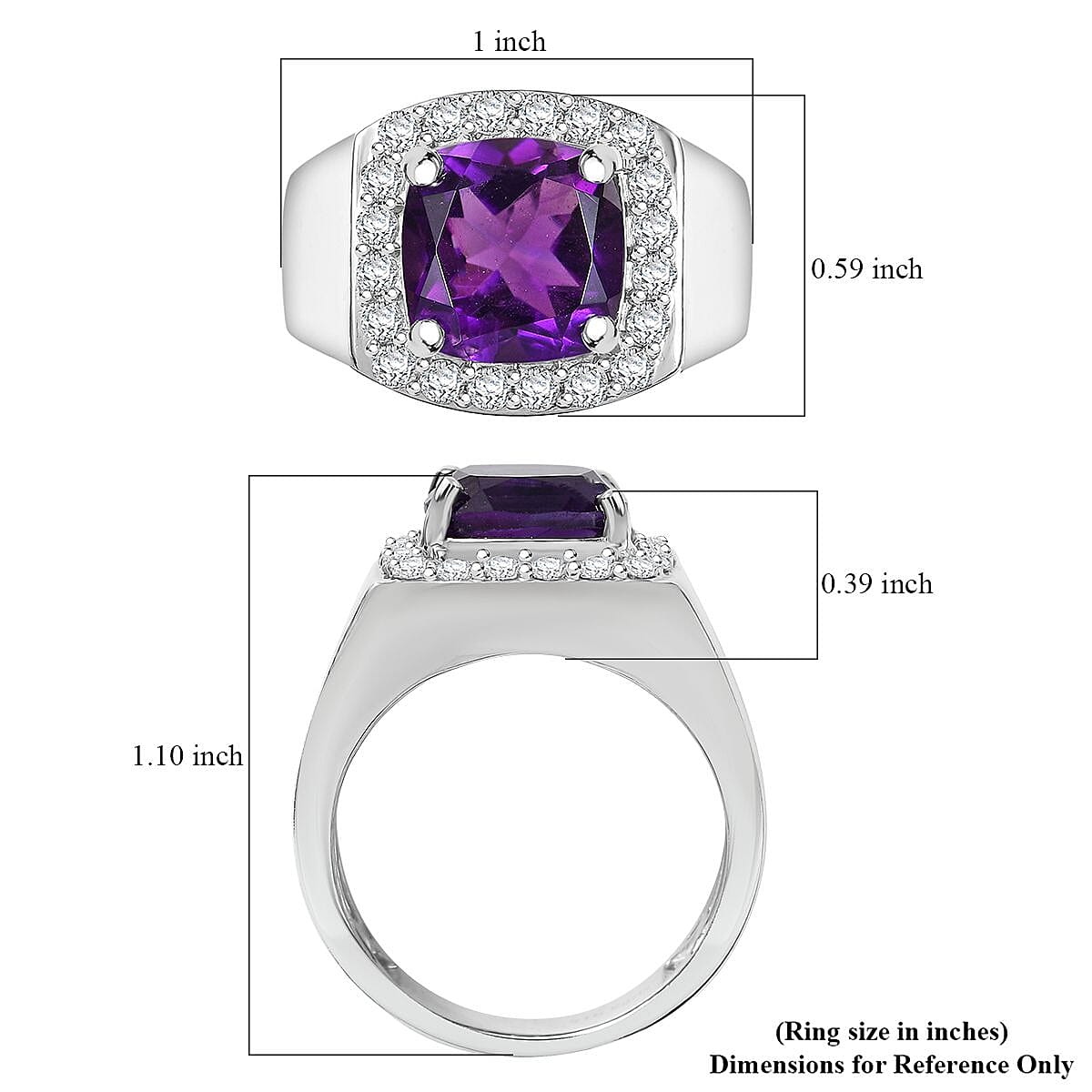 EverTrue African Amethyst and White Zircon 5.00 ctw Mens Ring in Platinum Bond (Size 13.0) image number 5