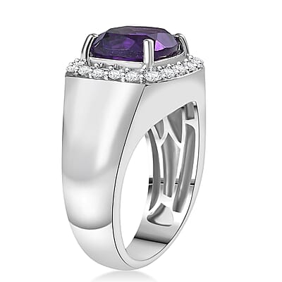 EverTrue African Amethyst and White Zircon 5.00 ctw Men's Ring in Platinum Bond (Size 14.0)