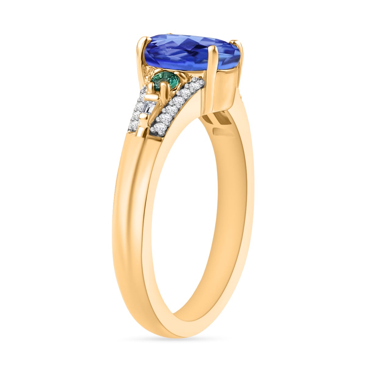 Luxoro Premium Tanzanite, Boyaca Colombian Emerald and G-H I2 Diamond 1.82 ctw Ring in 10K Yellow Gold (Size 10.5) image number 2
